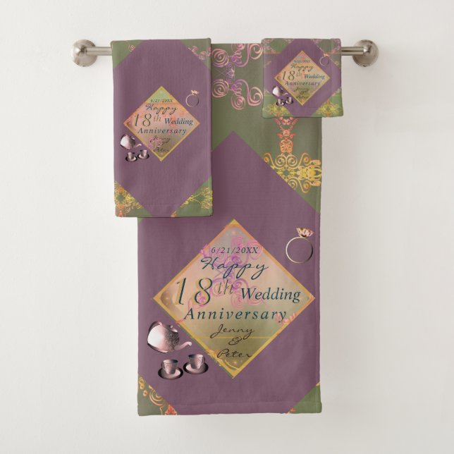 18th Wedding Anniversary Porcelain Cat's Eye Towel (Insitu)