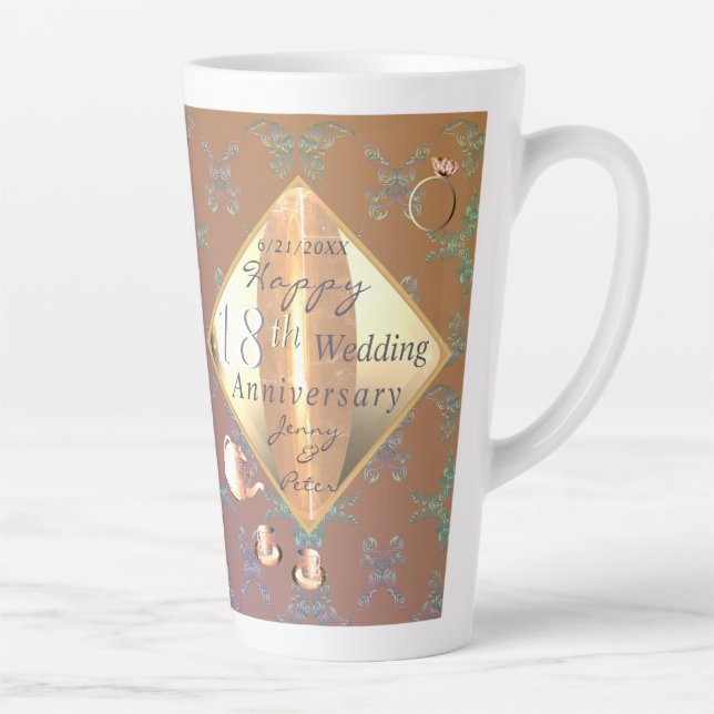 18th Wedding Anniversary Porcelain Latte Mug (Right)