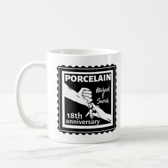 18th wedding anniversary porcelain traditional coffee mug (Left)