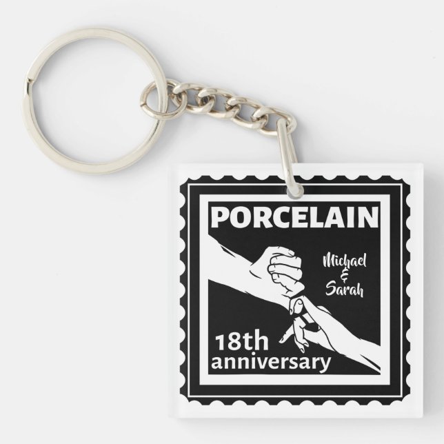 18th wedding anniversary porcelain traditional keychain (Front)