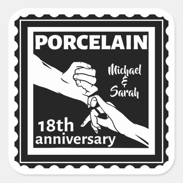 18th wedding anniversary porcelain traditional square sticker (Front)