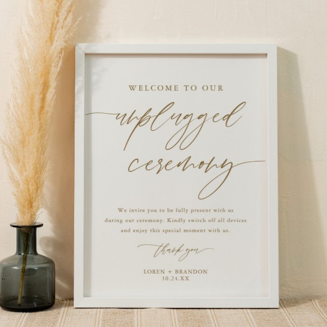 18x24" Gold Rustic Unplugged Wedding Ceremony Sign (Creator Uploaded)