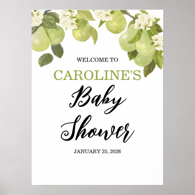 18x2" Sweet Little Pear Welcome Baby Shower Poster (Front)