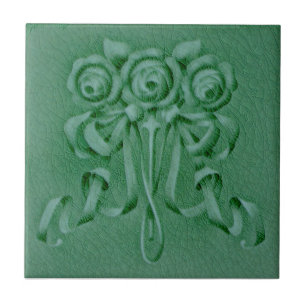 1900 Boote Roses Green Faux Relief Reproduction Tile