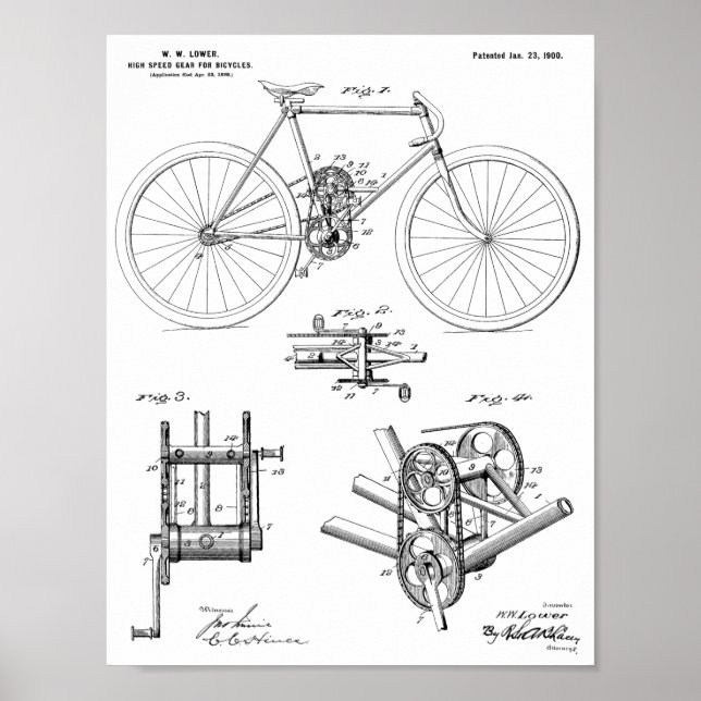 1900 High Speed Gear Bicycle Design Patent Print (Front)