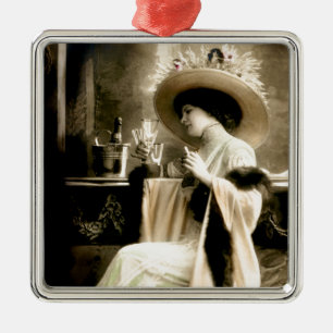 1900 Parisian Woman Drinking Champagne Metal Ornament