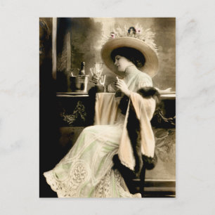 1900 Parisian Woman Drinking Champagne Postcard
