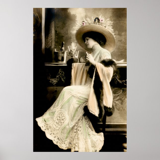 1900 Parisian Woman Drinking Champagne Poster (Front)