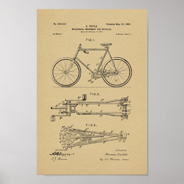 1900 Vintage Bicycle Patent Art Print (Front)