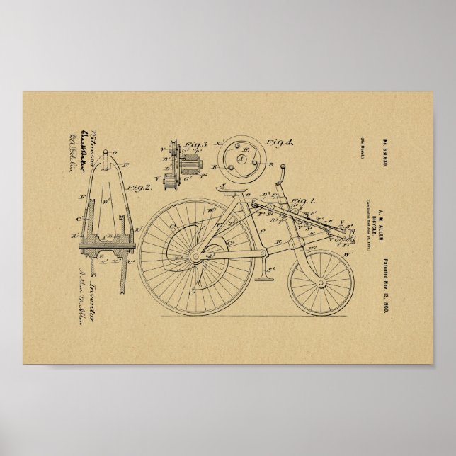 1900 Vintage Bicycle Patent Art Print (Front)