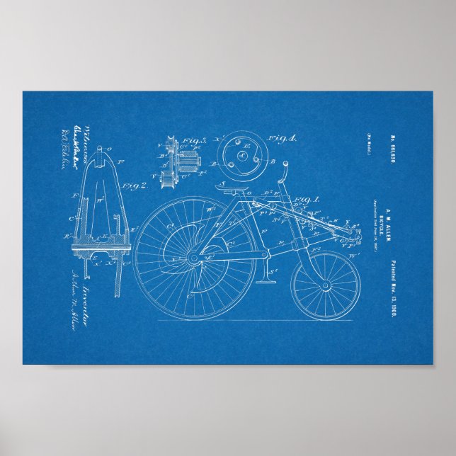 1900 Vintage Bicycle Patent Blueprint Art Print (Front)