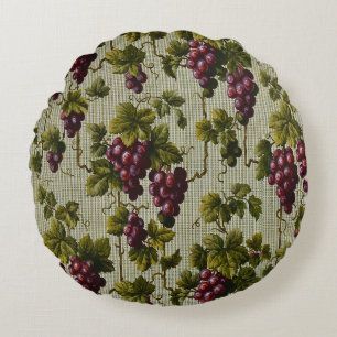 1900 Vintage Grapes Fruit Botanical Design Round Pillow