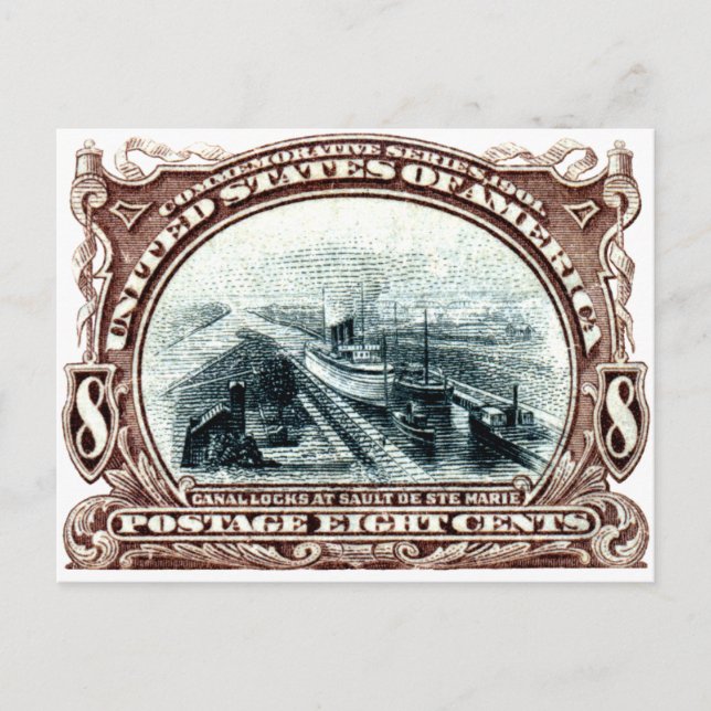 1901 Canal Locks Michigan Postcard (Front)