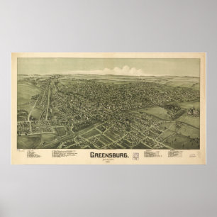 1901 Greensburg, PA Birds Eye View Panoramic Map Poster
