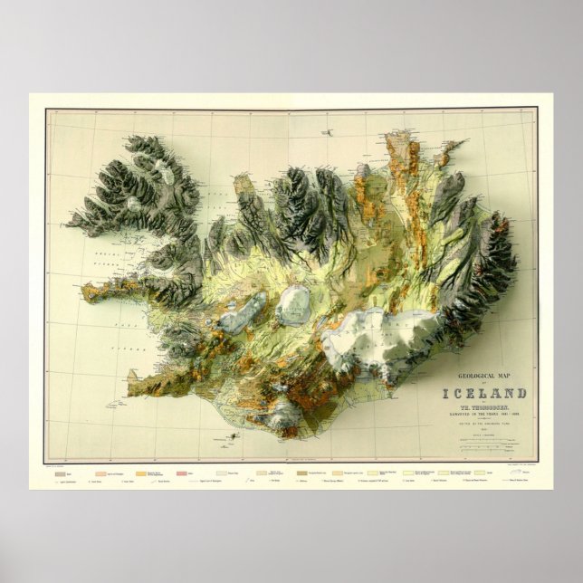 1901 Iceland Geologic Map 3D digitallyrendered Poster (Front)