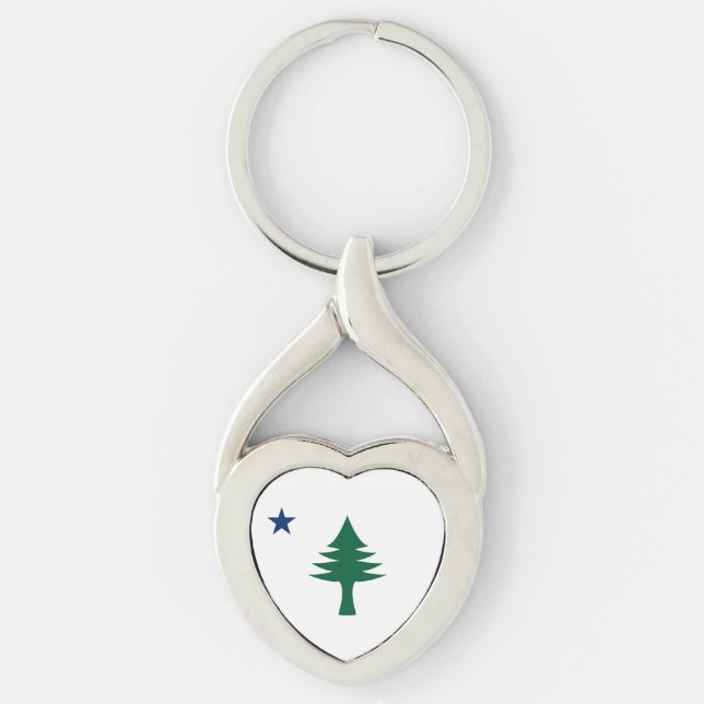 1901 Maine Flag Metal Heart Keychain (Front)
