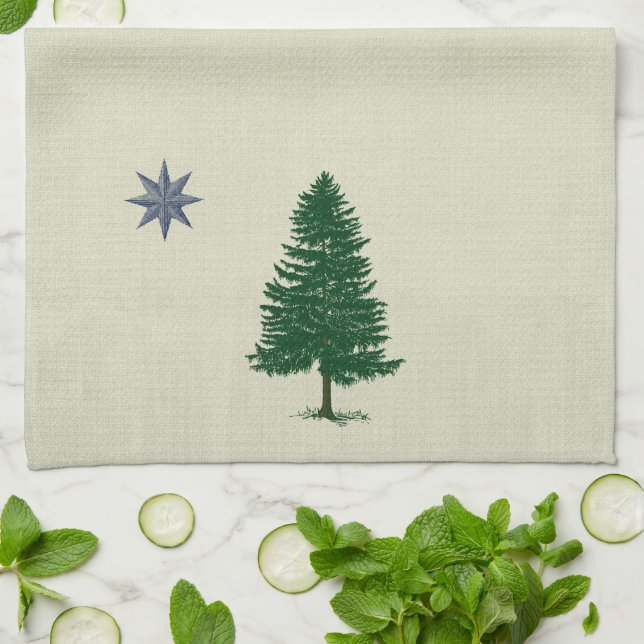 1901 Maine Flag - Vintage Style Kitchen Hand Towel (Folded)