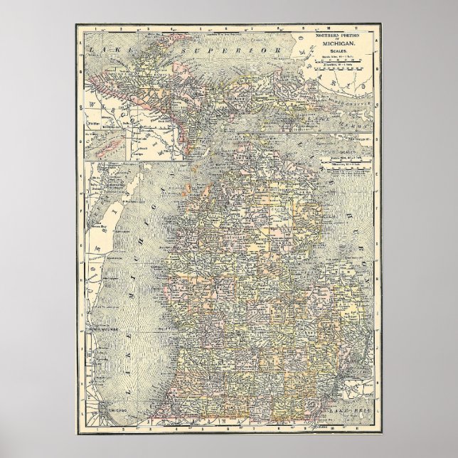 1901 Map of Michigan Poster (Front)