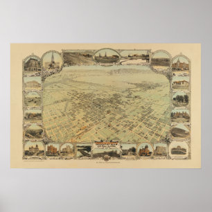 1901 Panoramic Map Birds Eye View, Bakersfield, CA Poster
