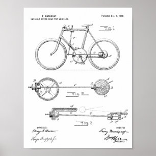1902 Bicycle Gear Patent Art Drawing Print