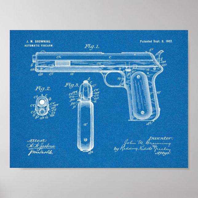 1902 Browning Gun Patent Art Drawing Print (Front)