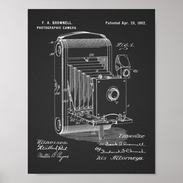 1902 Folding Camera Patent Art Drawing Print (Front)