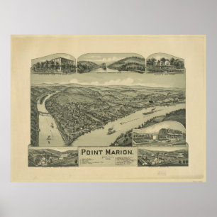 1902 Point Marion, PA Birds Eye View Panoramic Map Poster