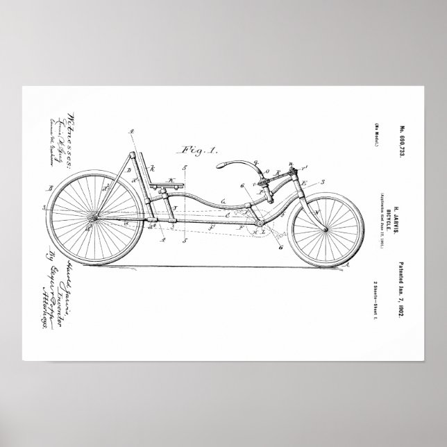 1902 Vintage Bicycle Recumbent Patent Print (Front)
