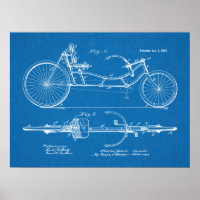 1902 Vintage Recumbent Bicycle Patent Blueprint