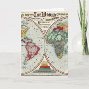 1902 Vintage World Missionary Religions Map Holiday Card