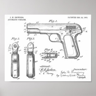 1903 Browning Gun Brevet Art Dessin Impression