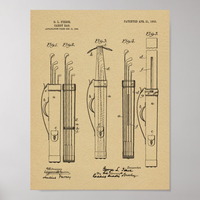 1903 Golf Club Caddy Bag Design Patent Art Print (Front)