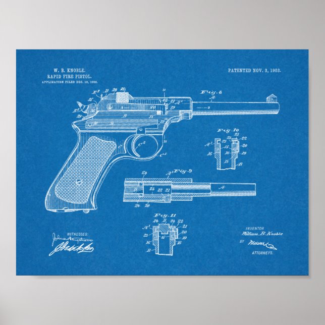 1903 Rapid Fire Gun Patent Art Drawing Print (Front)