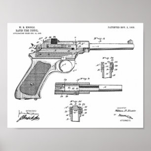 1903 Rapid Fire Gun Patent Art Drawing Print