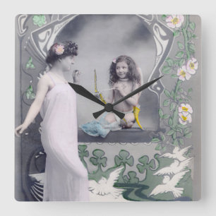 1904 Art Nouveau Valentine Square Wall Clock