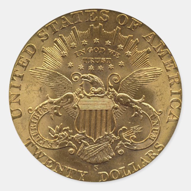 1904 Twenty Dollar Coin, back (tails) or $20 Classic Round Sticker (Front)