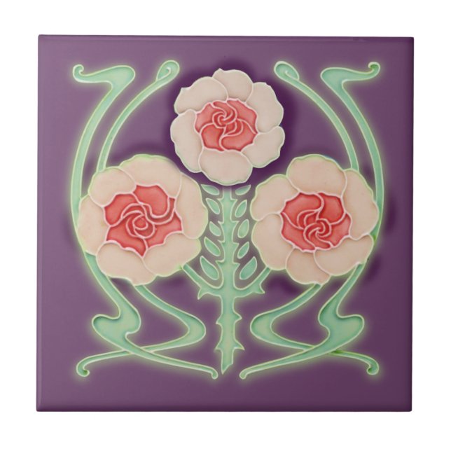 1905 Art Nouveau Roses Antique Repro Jugendstil Tile (Front)