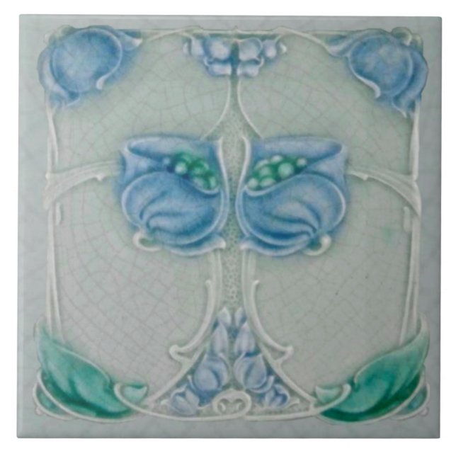 1905 Marsden Art Nouveau Blue Floral Repro Tile (Front)