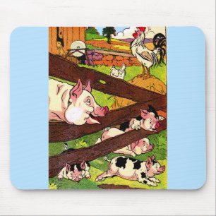 1905 pigs and chickens illustration mouse pad