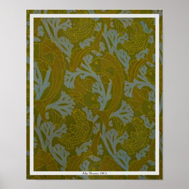 1905 Vintage European Swimming Fish wallpaper Poster (Front)