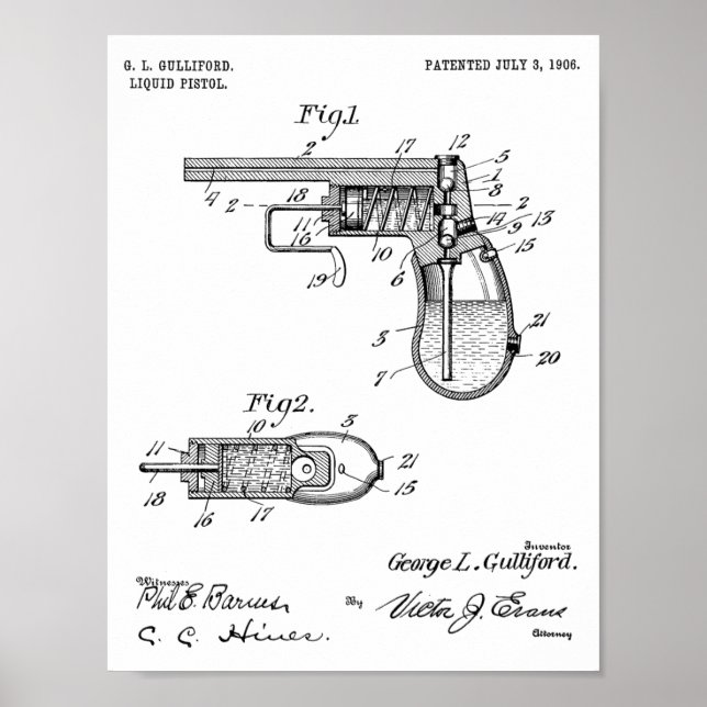 1906 Water Gun Patent Art Drawing Print (Front)