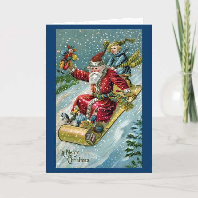 1907 Santa Claus on Toboggan Holiday Card (Front)