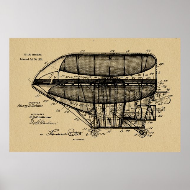 1908 Airship Patent Drawing Art Print (Front)
