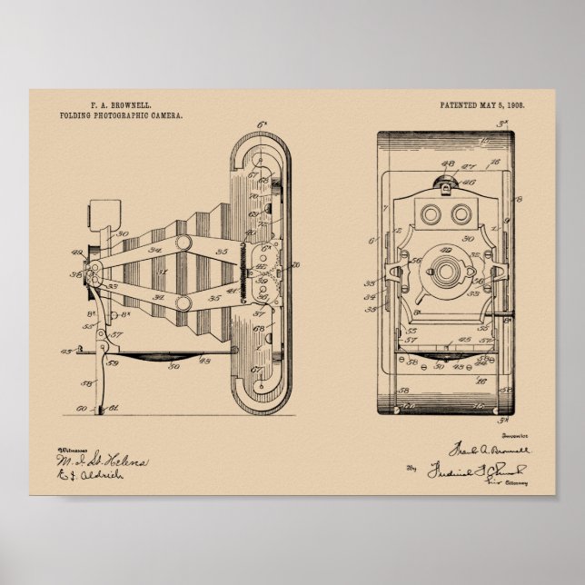 1908 Folding Camera Patent Art Drawing Print (Front)