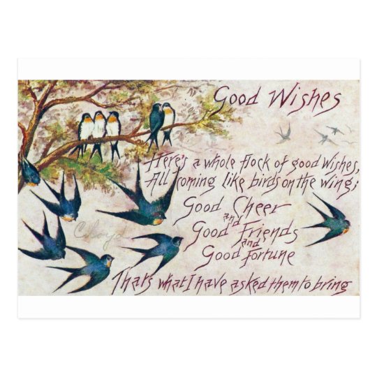 1908 Good Wishes Blue Birds Postcard