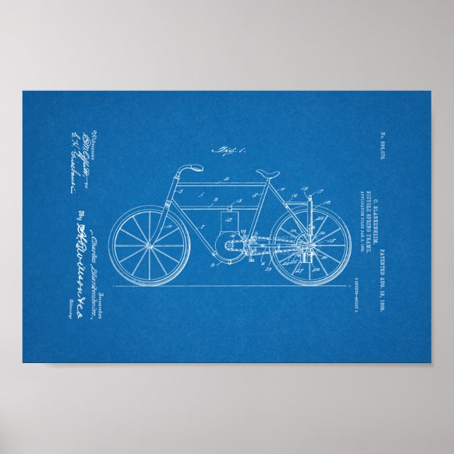 1908 Vintage Bicycle Patent Blueprint Art Print (Front)