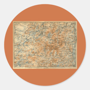 1909 Adirondacks Map from Baedeker's Travel Guide Classic Round Sticker