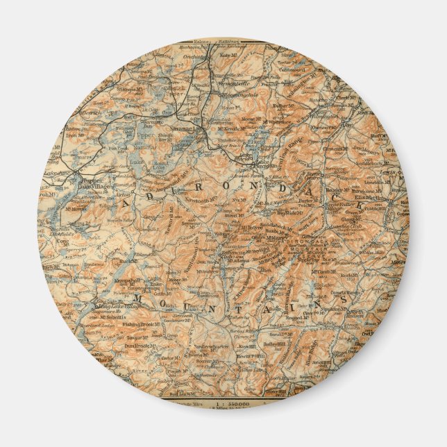 1909 Adirondacks Map from Baedeker's Travel Guide Magnet (Front)