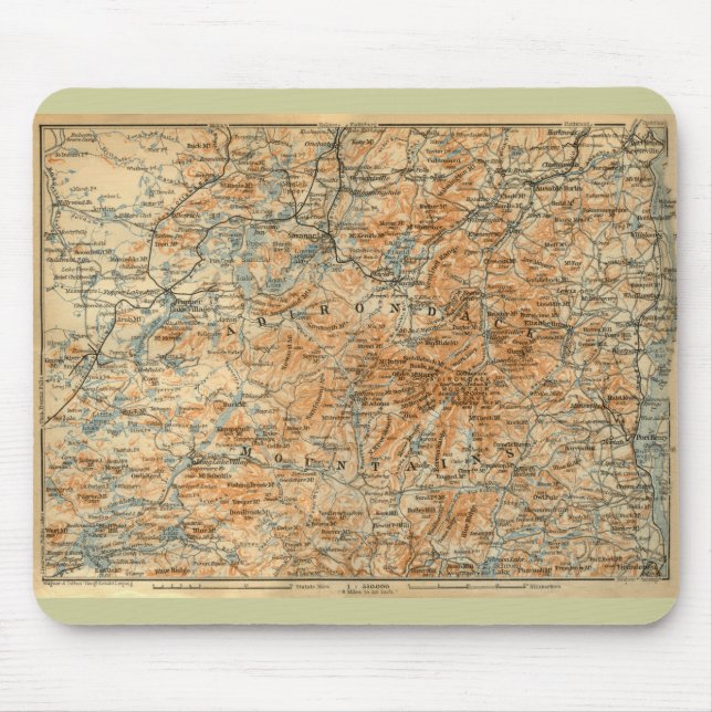 1909 Adirondacks Map from Baedeker's Travel Guide Mouse Pad (Front)