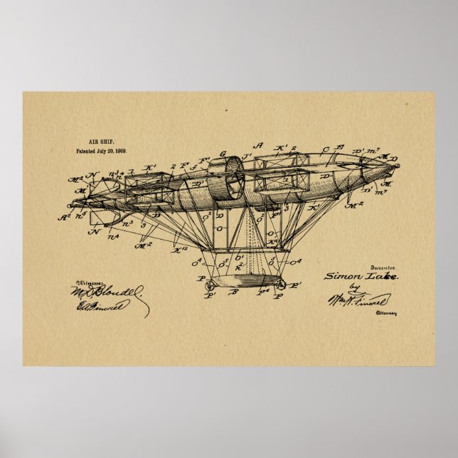 1909 Airship Aeroship Patent Drawing Art Print (Front)